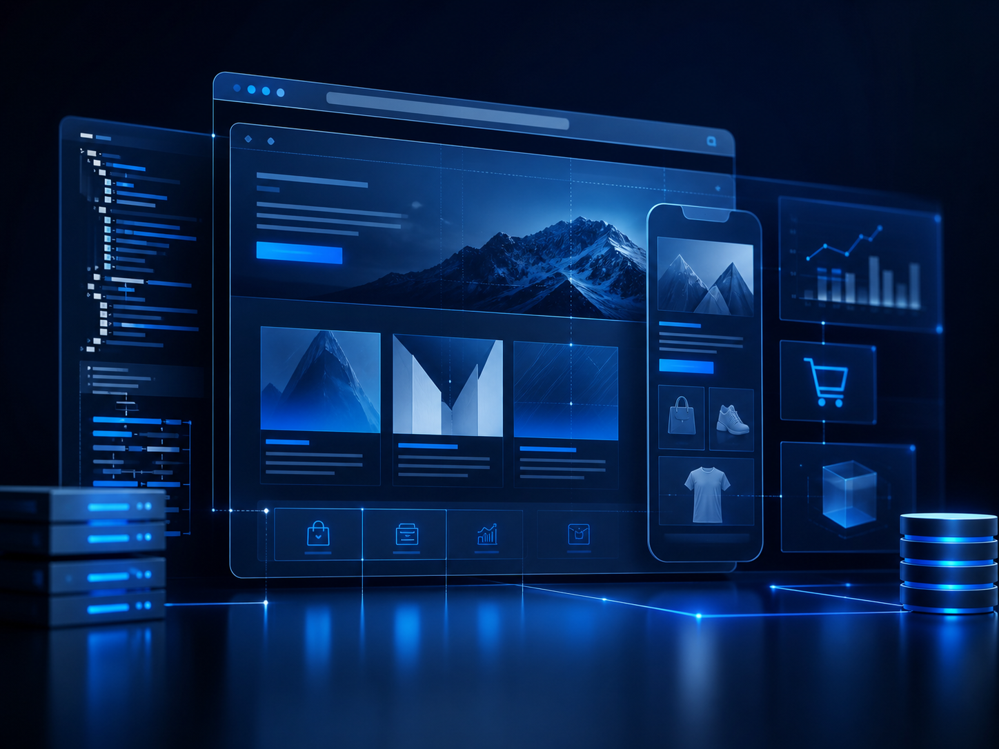 Interfaces de sites e sistemas web conectadas a uma infraestrutura digital
